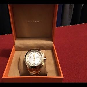 TORY WATCH, GOLD-TONE/IVORY CHRONOGRAPH, 37 MM